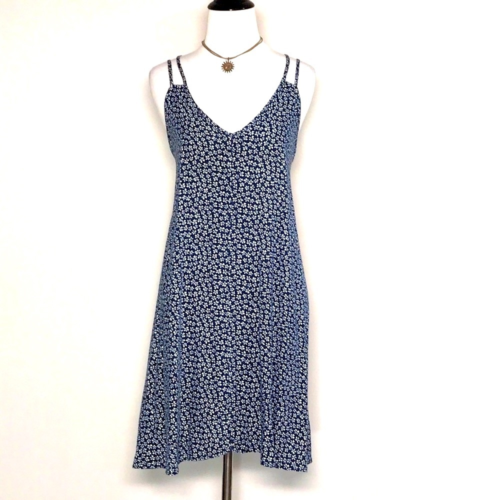 Brandy Melville Women’s Navy & White Floral Midi Sun Dress Size One Size
